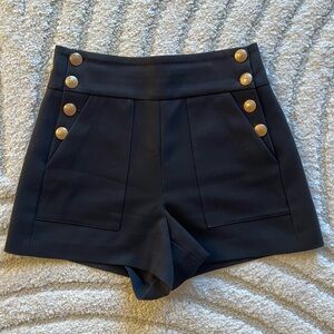 Alice + Olivia Black High Waist Shorts with Gold Buttons